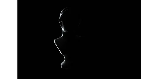 A white strip of light flashes against a black background and illuminates an Stock Footage 152640664