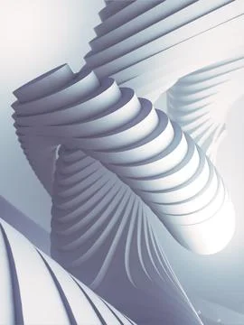 White striped futuristic pattern surrounded by light mist. 3d illustration 스톡 일러스트