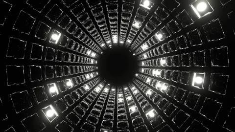 White Strobe Mirrored Square Elements Tunnel Background VJ Loop in 4K Video stock 267881986