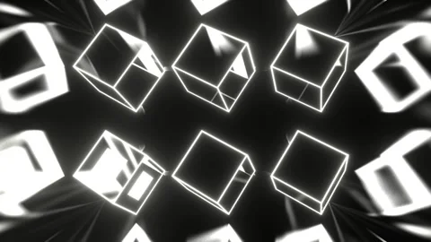 White Strobe Neon Twirling Cubes Background VJ Loop in 4K Stock Footage 308534252
