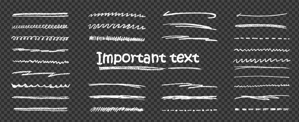 White stroke set with hand drawn underline line in chalk pencil watercolor brush Stock Illustration
