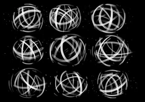 White strokes in a spherical shape on a black background. Stock Illustration