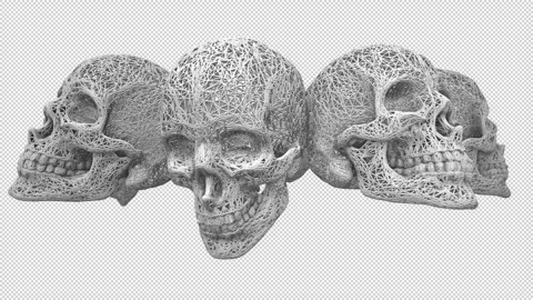 White Structured Skulls spinning around with transparent (alpha) background Stock Footage 252003581