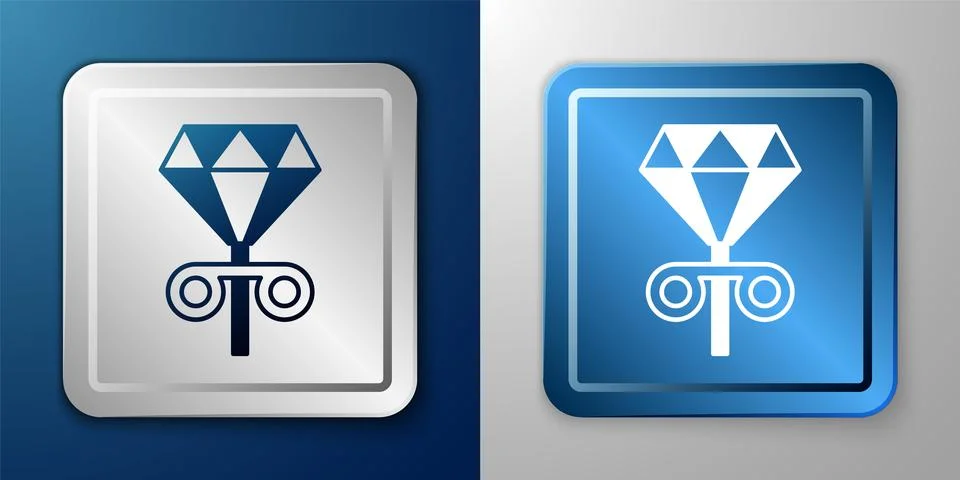 White Stud earrings icon isolated on blue and grey background. Jewelry Stock Illustration