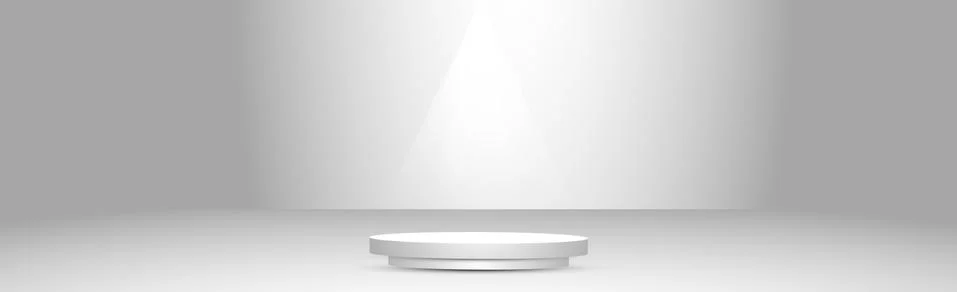 White studio background, large podium with lighting from above - Vector Stock Illustration