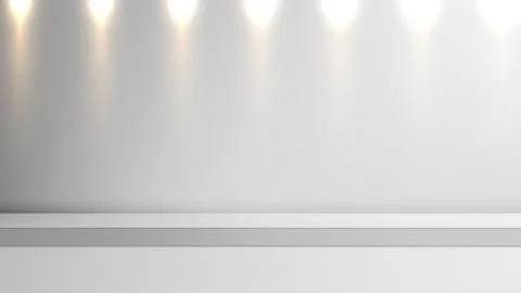 White studio background with soft lighting above a gray horizontal platform.. 库存插图