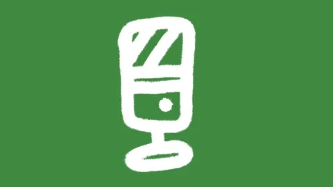 White studio microphone cartoon graphic with chalk outline retro mic icon Stock Footage 336148968