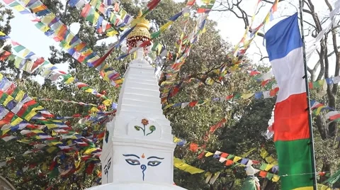 White stupa and flags Video stock 58566194