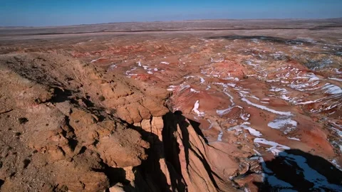 White Stupa Cliffs Rising From Mongolia Gobi Desert Landscape Stock Footage 333580197