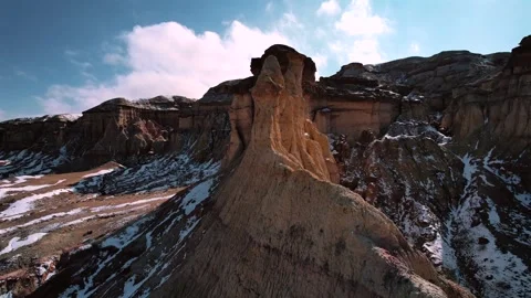 White Stupa Cliffs Surrounded By Arid Mongolian Terrain Stock Footage 333580214