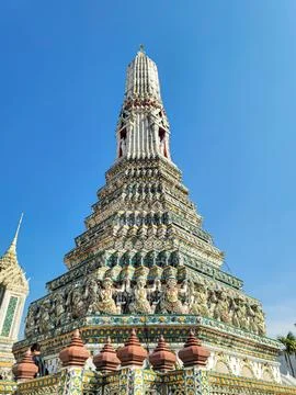 White stupa with various decorations at Wat Arun temple in Bangkok, Thailand Stock Photos