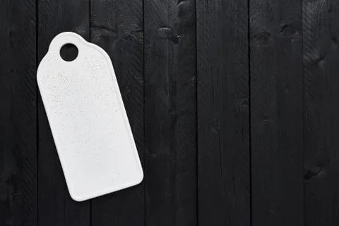 White stylish serving plate on black wooden table Foto stock