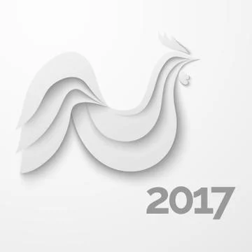 White stylized paper rooster with shadow Stock Illustration