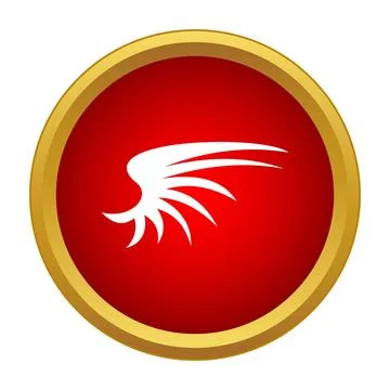 White stylized wing vector icon in red circle Stock Illustration