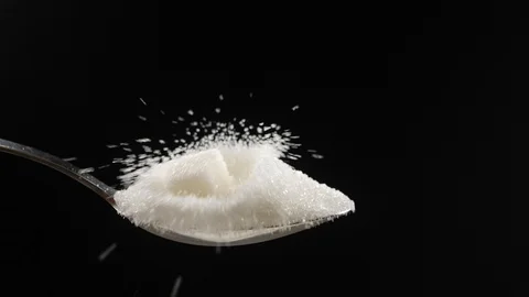 White Sugar Cube falling on Powder Sugar Video stock 109800306