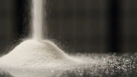 White sugar macro moves into the table 4k SLOW MOTION Stock Footage 134946668