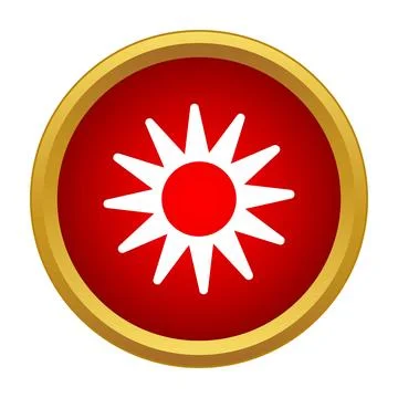 White sun icon on red circle button Stock Illustration
