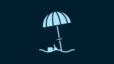 White Sun protective umbrella for beach icon isolated on blue background. Large Stock Footage 230050275