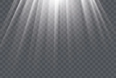 White sun rays and glow light effect on transparent background. Vector illust Stock Illustration