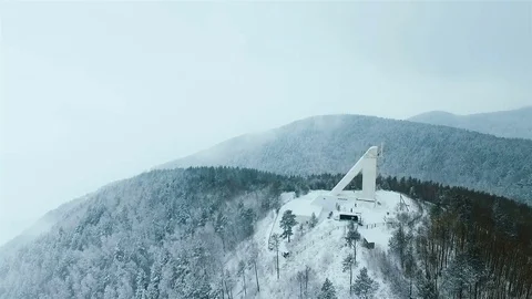 White sun telescope in the winter forest landscape aerial view lake Baikal Stock Footage 78156253
