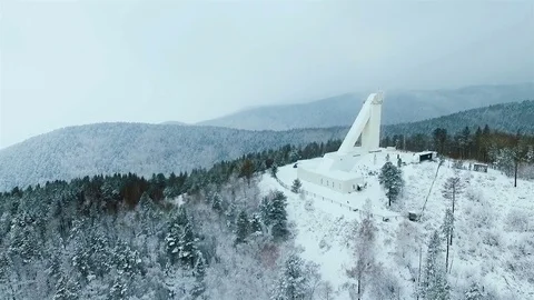 White sun telescope in the winter forest landscape aerial view lake Baikal Stock Footage 78156273