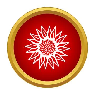 White sunflower icon on red and gold button Stock Illustration