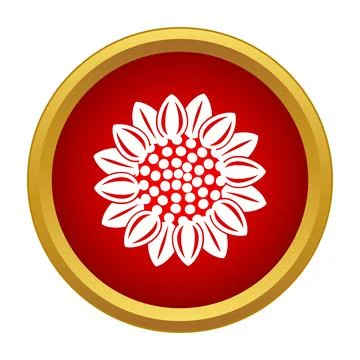 White sunflower icon on red application button イラスト素材