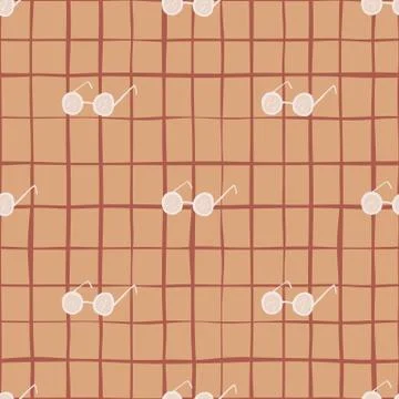 White sunlasses simple elements seamless doodle pattern. Orange chequered bac イラスト素材