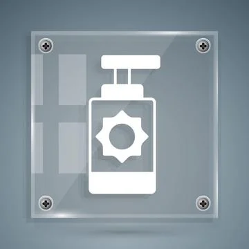 White Sunscreen spray bottle icon isolated on grey background. Protection for Stock Illustration