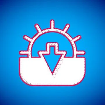 White Sunset icon isolated on blue background. Vector Illustrazione stock