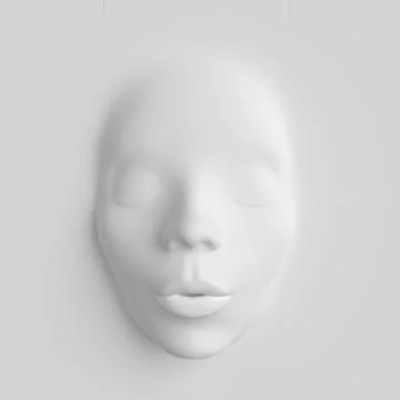 White surface and appearing face, art creative serenity concept 3d render Stock Illustration