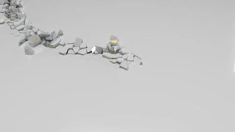 The white surface cracks and breaks into pieces along the trajectory of gold Stock Illustration