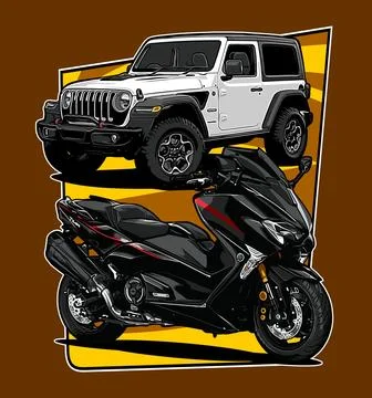 White suv and black automatic scooter vector Stock Illustration