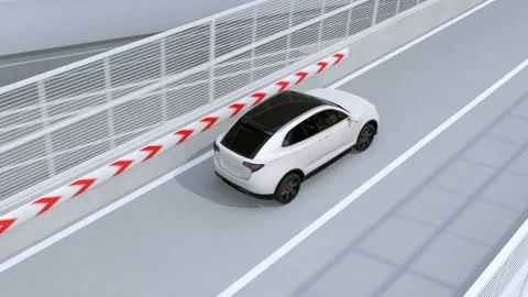 White SUV passing through toll gate without stop by ETC Stock Footage 113381456