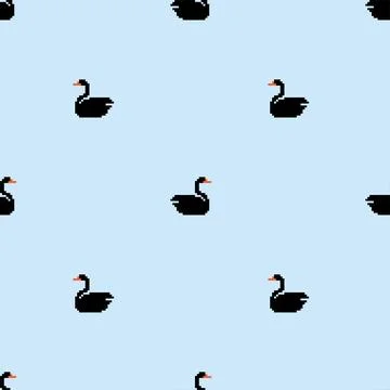 White swan pixel art pattern seamless. 8 bit pixelated texture Stock Illustration