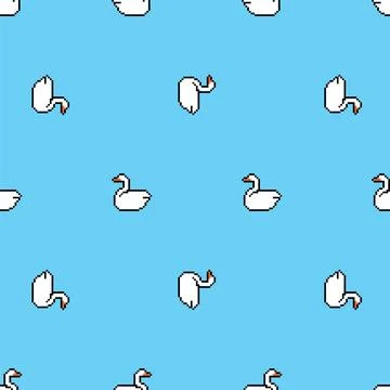 White swan pixel art pattern seamless. 8 bit pixelated texture Stock Illustration