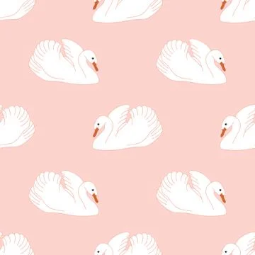 White swan seamless pattern on pink background Stock Illustration