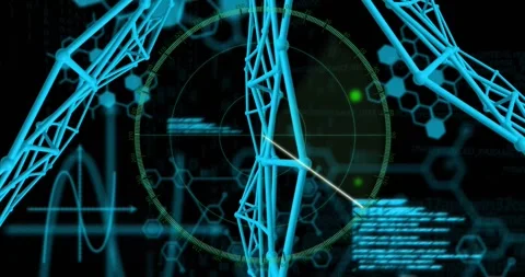 White sweep line starting clockwise rotation, blue wireframe lattice being Stock Footage 328417480