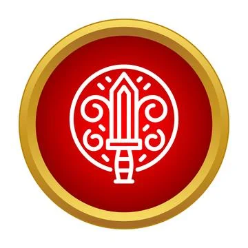 White sword emblem icon on round red background Stock-Illustration