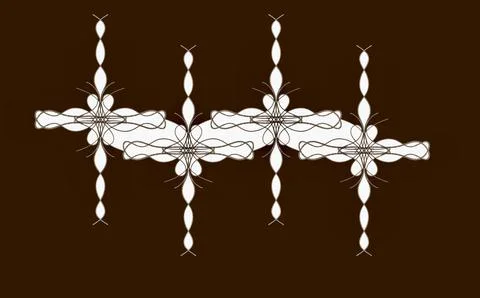 White Symmetrical Line Art Pattern on Dark Brown Background Stockillustratie