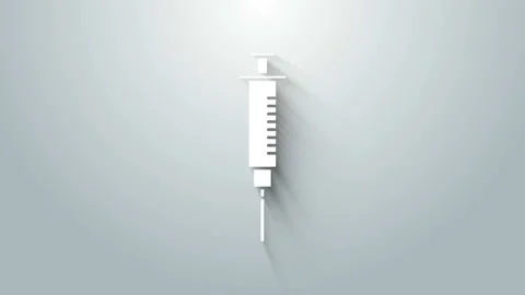 White Syringe icon isolated on grey background. Syringe for vaccine, vaccination Stock Footage 145696087