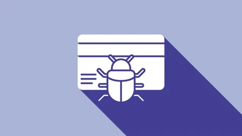 White System bug in credit card icon isolated on purple background. Code bug Stock Footage 148297656