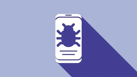 White System bug on mobile icon isolated on purple background. Code bug concept Stock Footage 148297711