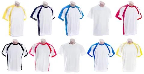 White T-shirt with colored inserts on mannequins Foto stock