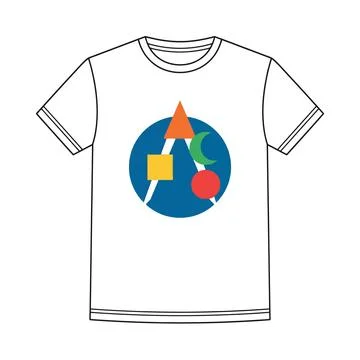White t shirt with colorful basic geometric shapes logo geometric clothing Stock Illustration