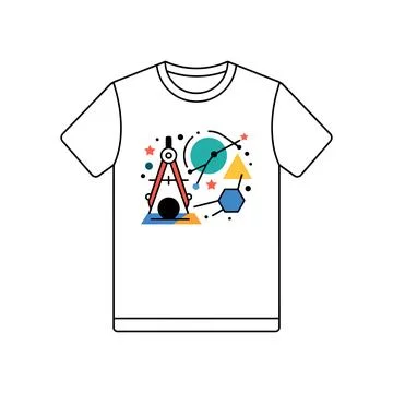 White t shirt with geometric drafting tools graphic print clothing geometry Stock Illustration