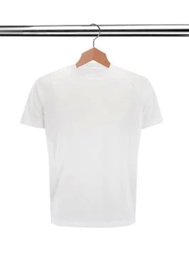 White t-shirt on hanger isolated on white background Stock Photos