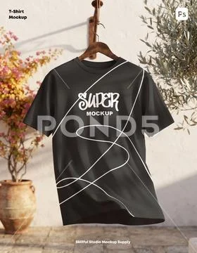 White t-shirt hanging outdoors 2K PSD Template