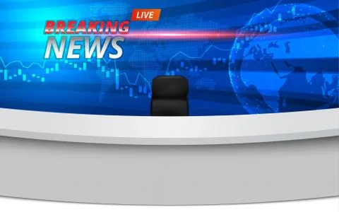 White table and chairs with breaking news live on lcds background Stock Illustration