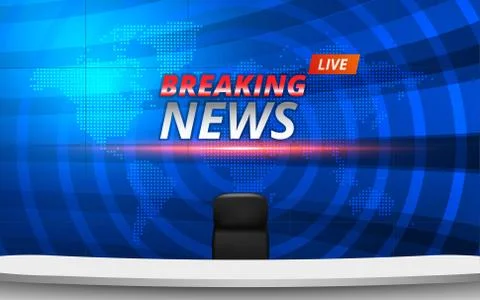 White table and chairs with breaking news live on lcds background Stock Illustration